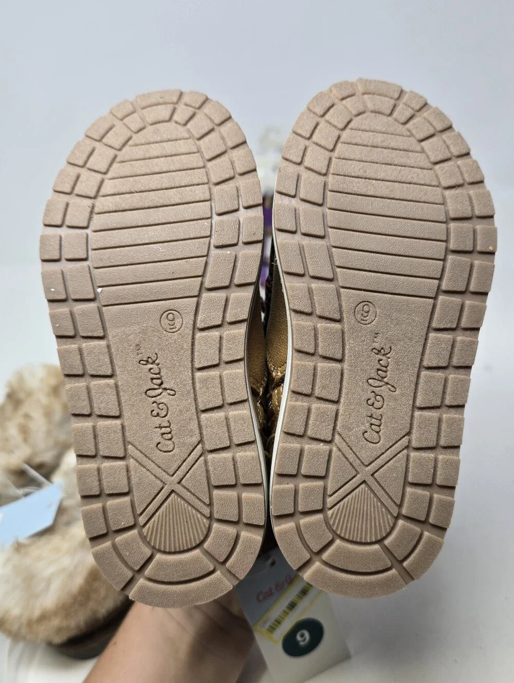 Cat & Jack Stride Girls Size 9 Shoe Lot Bundle Fuzzy Slippers Lace Up Boots Tan